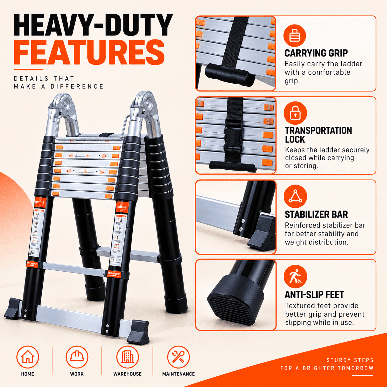 Bathla 18 Ft Aluminium Telescopic Ladder – 14 Step | LadderMart thumbnail 2