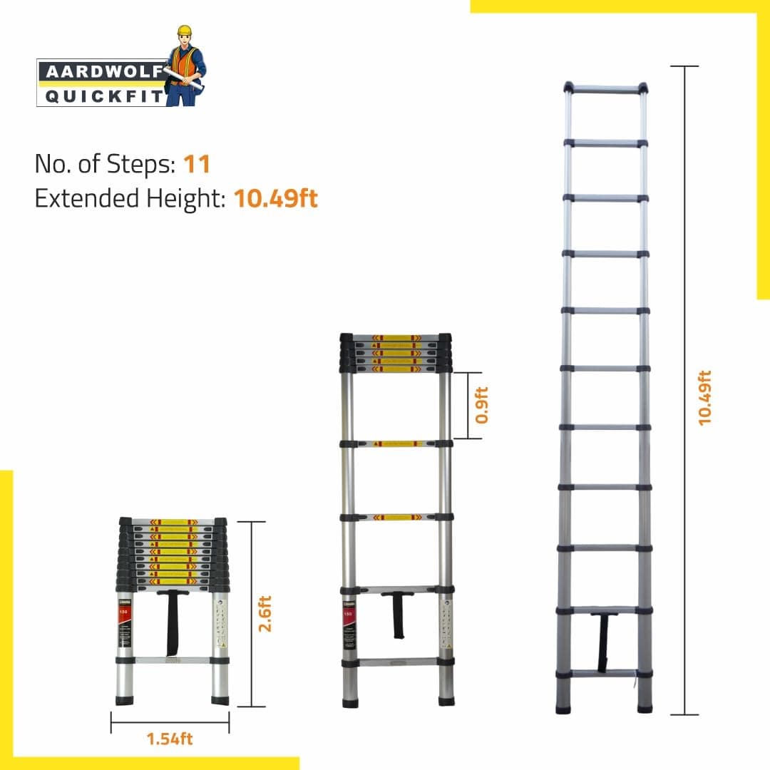 Aluminium Single Telescopic ladder - AQT - 10 Feet thumbnail 2