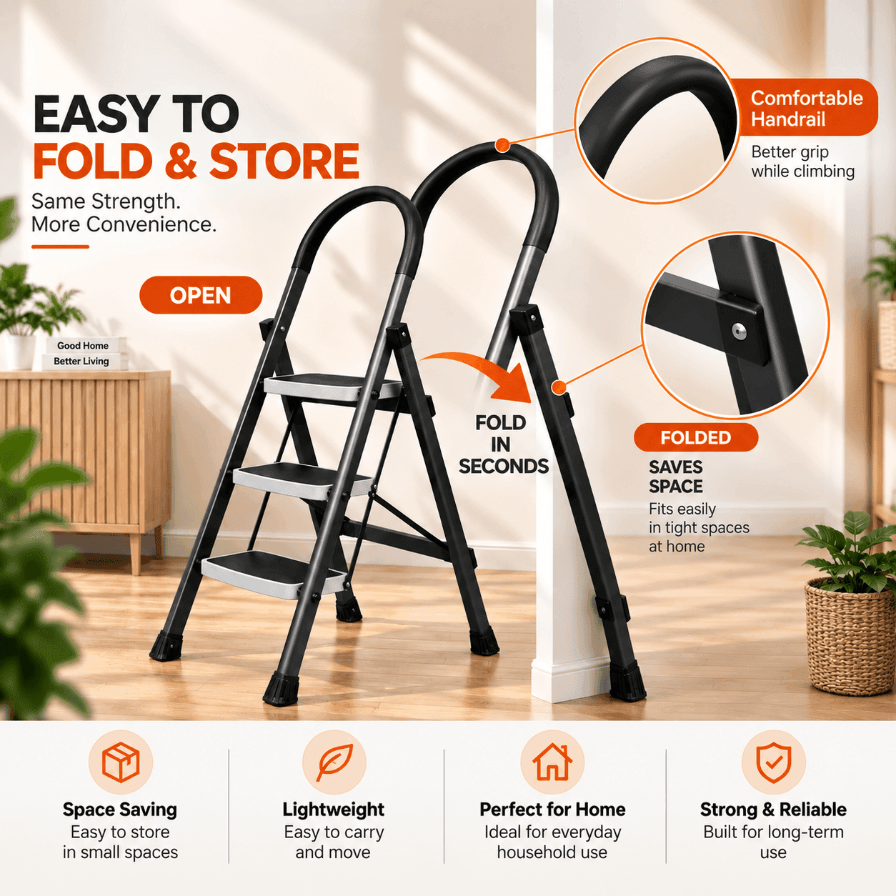 Hunter Heavy-Duty Foldable Steel Step Ladder thumbnail 2