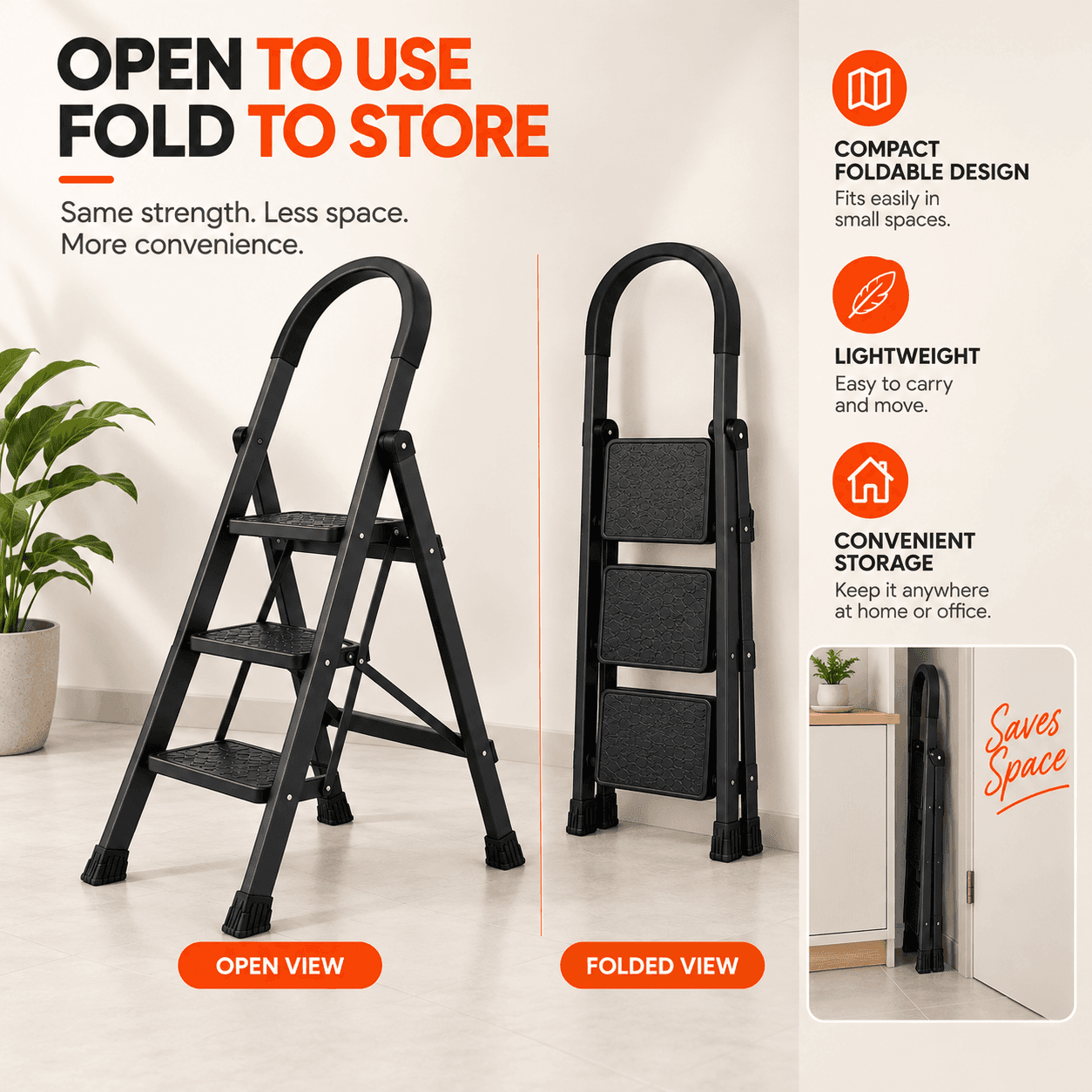Apex Foldable Steel Ladder | 150kg Heavy-Duty Step Ladder thumbnail 4