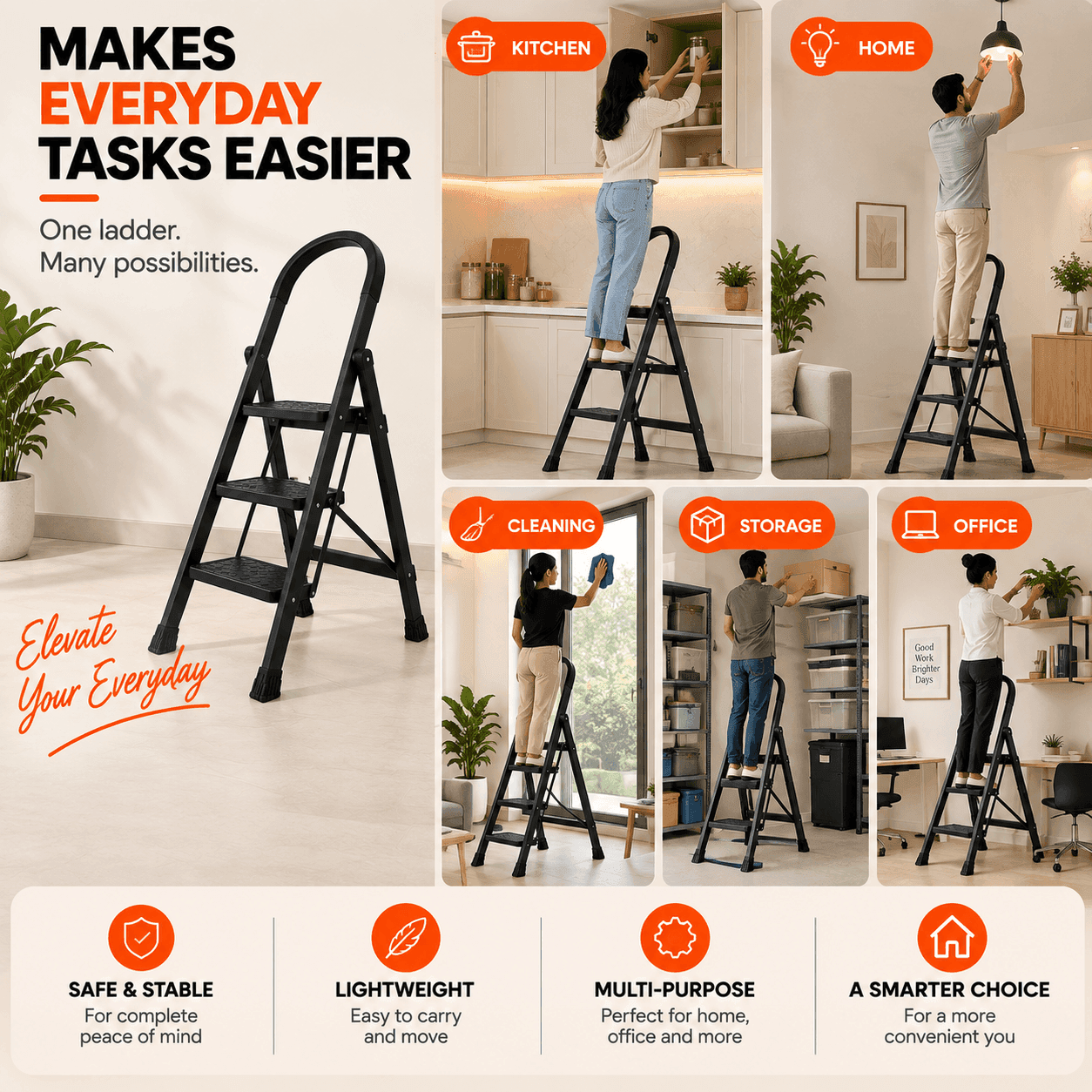 Apex Foldable Steel Ladder | 150kg Heavy-Duty Step Ladder thumbnail 2