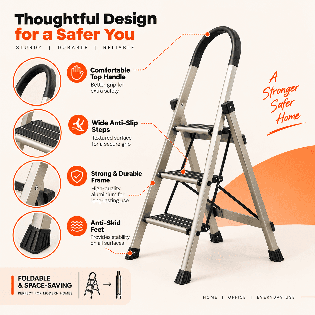 Legend 3 Step Premium Aluminium Folding Ladder – 150 KG Heavy Duty Step Ladder thumbnail 5