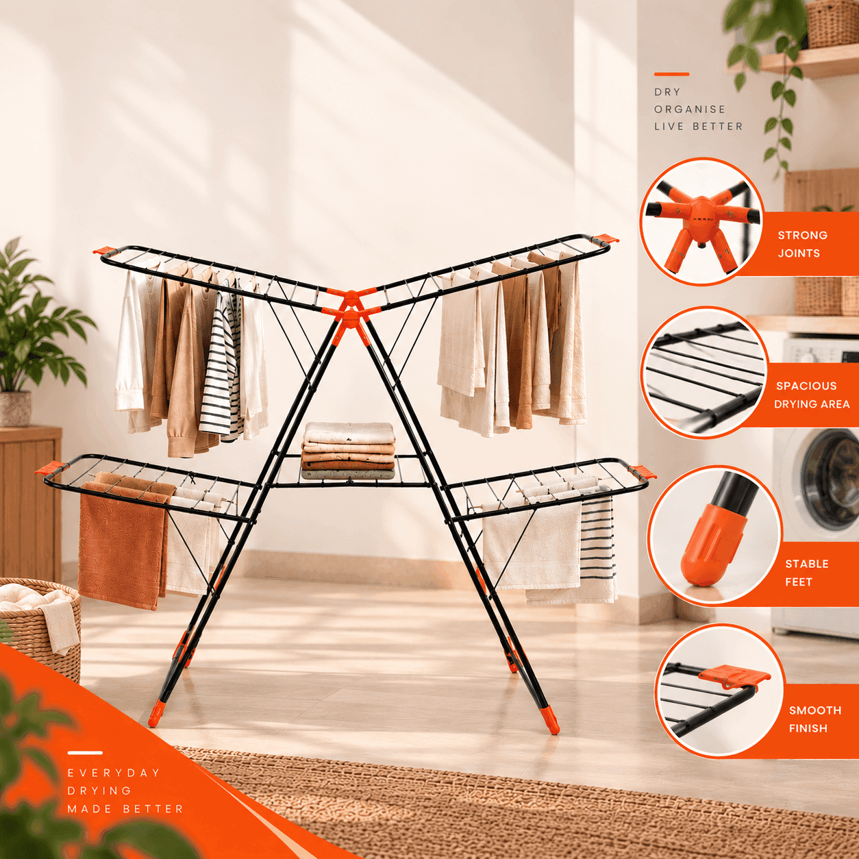 Bathla Mobidry Apollo 2 Level XL Foldable Clothes Drying Stand | LadderMart thumbnail 3