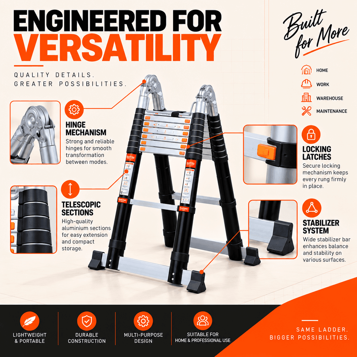 Bathla 18 Ft Aluminium Telescopic Ladder – 14 Step | LadderMart thumbnail 4