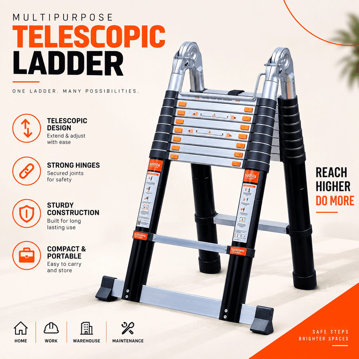 Bathla 18 Ft Aluminium Telescopic Ladder – 14 Step | LadderMart thumbnail 5