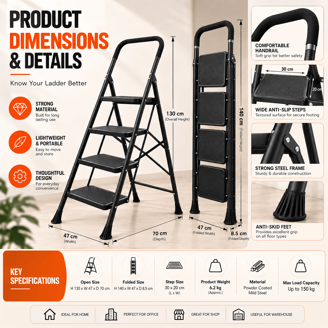Hercules Heavy Steel Step Ladder thumbnail 4