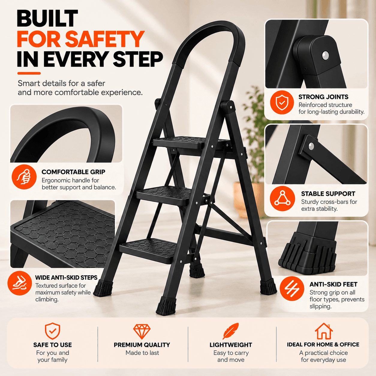 Apex Foldable Steel Ladder | 150kg Heavy-Duty Step Ladder thumbnail 3