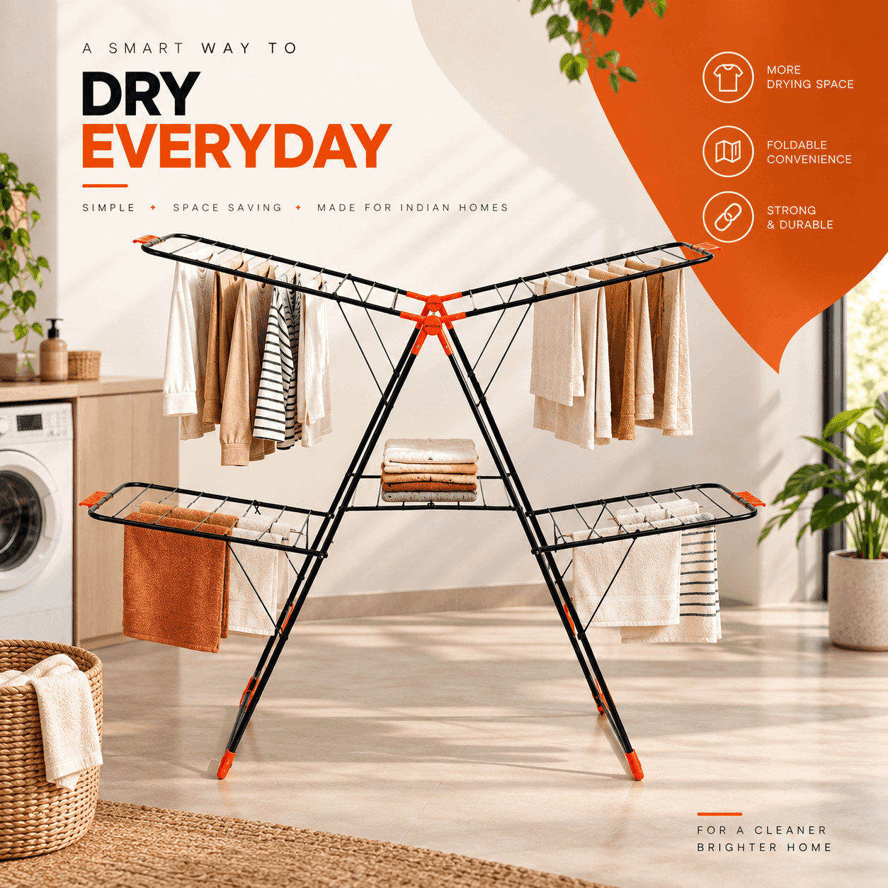 Bathla Mobidry Apollo 2 Level XL Foldable Clothes Drying Stand | LadderMart thumbnail 2