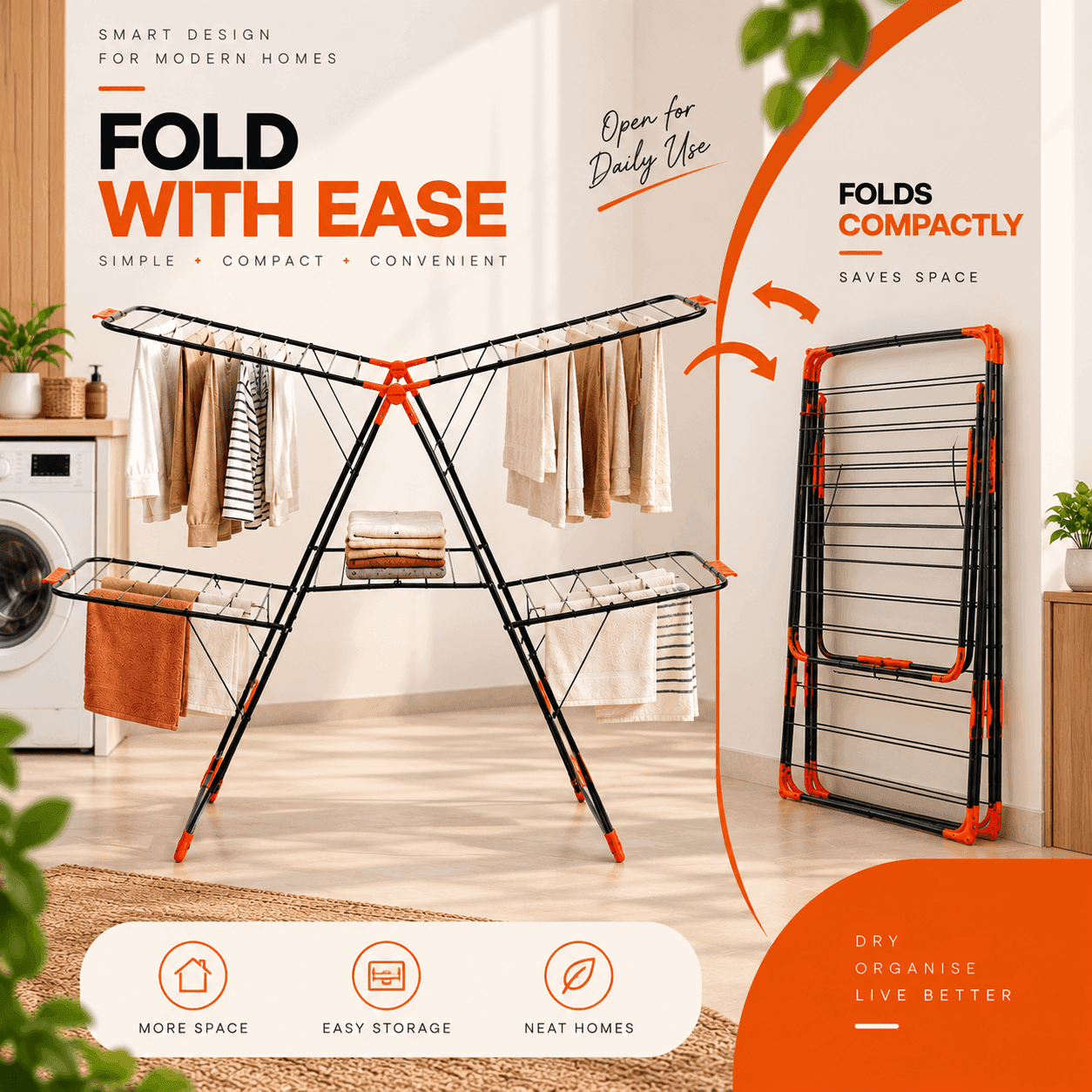 Bathla Mobidry Apollo 2 Level XL Foldable Clothes Drying Stand | LadderMart thumbnail 5