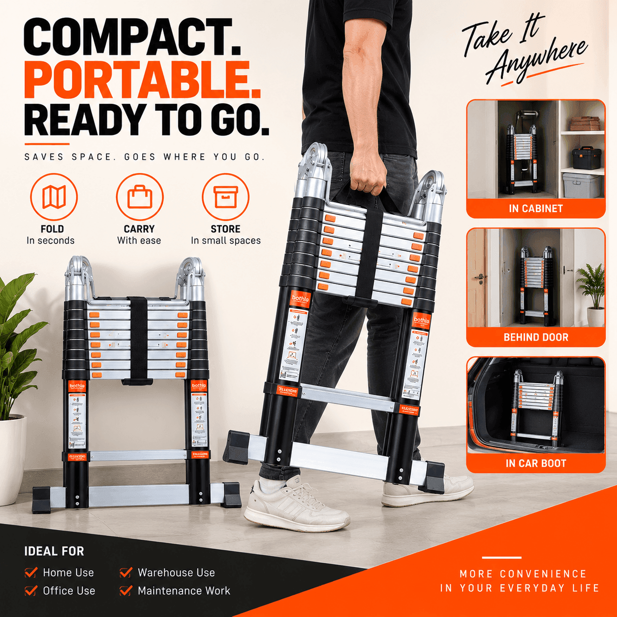 Bathla 18 Ft Aluminium Telescopic Ladder – 14 Step | LadderMart thumbnail 3