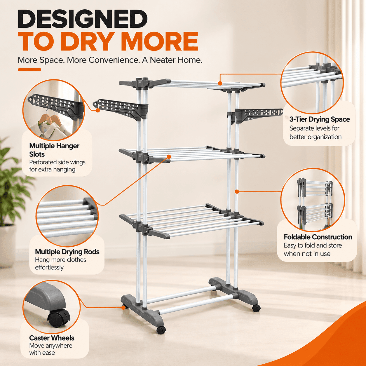 Allfold Clofera 3 Layers Foldable Clothes Drying Rack thumbnail 7