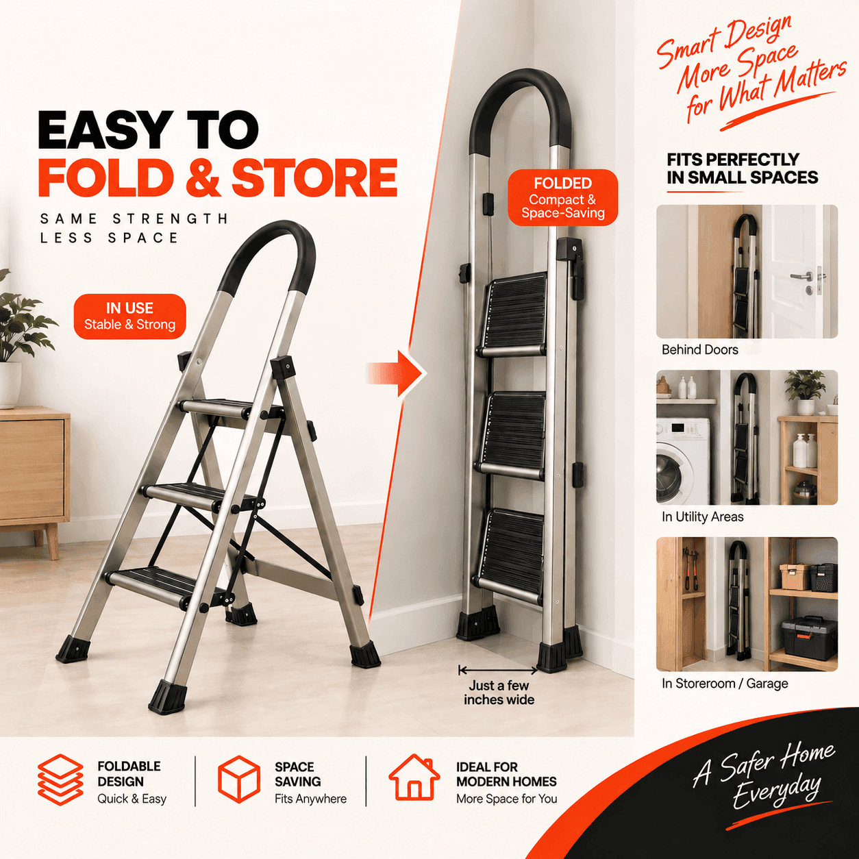 Legend 3 Step Premium Aluminium Folding Ladder – 150 KG Heavy Duty Step Ladder thumbnail 2