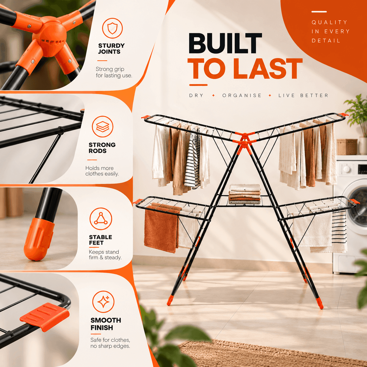 Bathla Mobidry Apollo 2 Level XL Foldable Clothes Drying Stand | LadderMart thumbnail 4