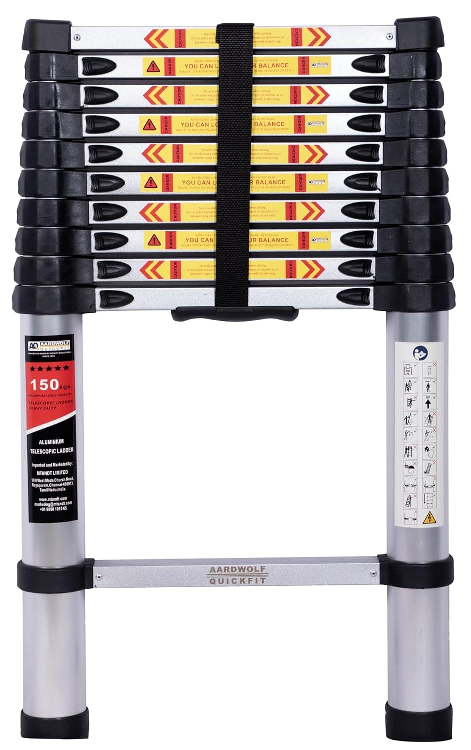 Aluminium Single Telescopic ladder - AQT - 10 Feet
