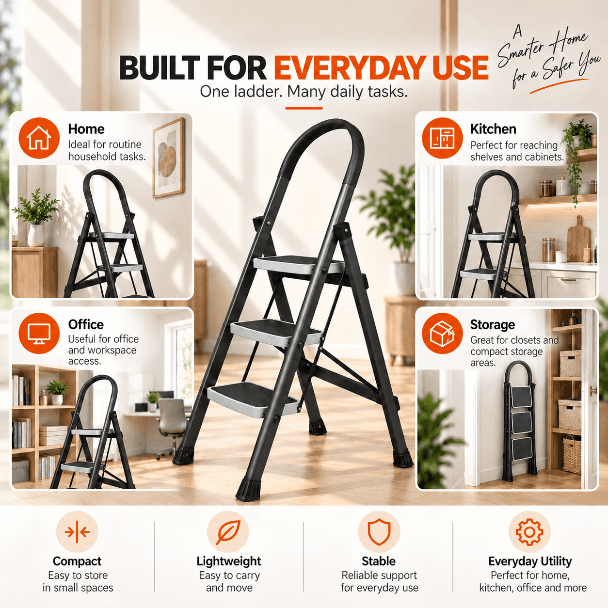 Hunter Heavy-Duty Foldable Steel Step Ladder thumbnail 4