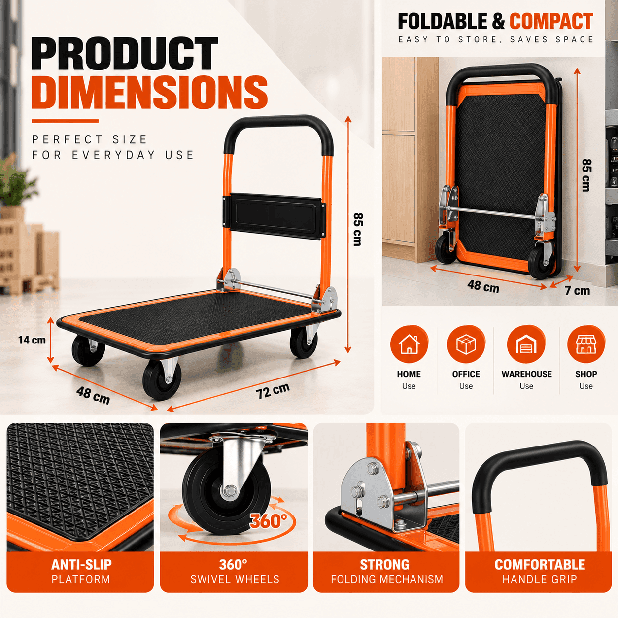 Bathla 300 Kg Steel Foldable Platform Trolley | LadderMart thumbnail 3
