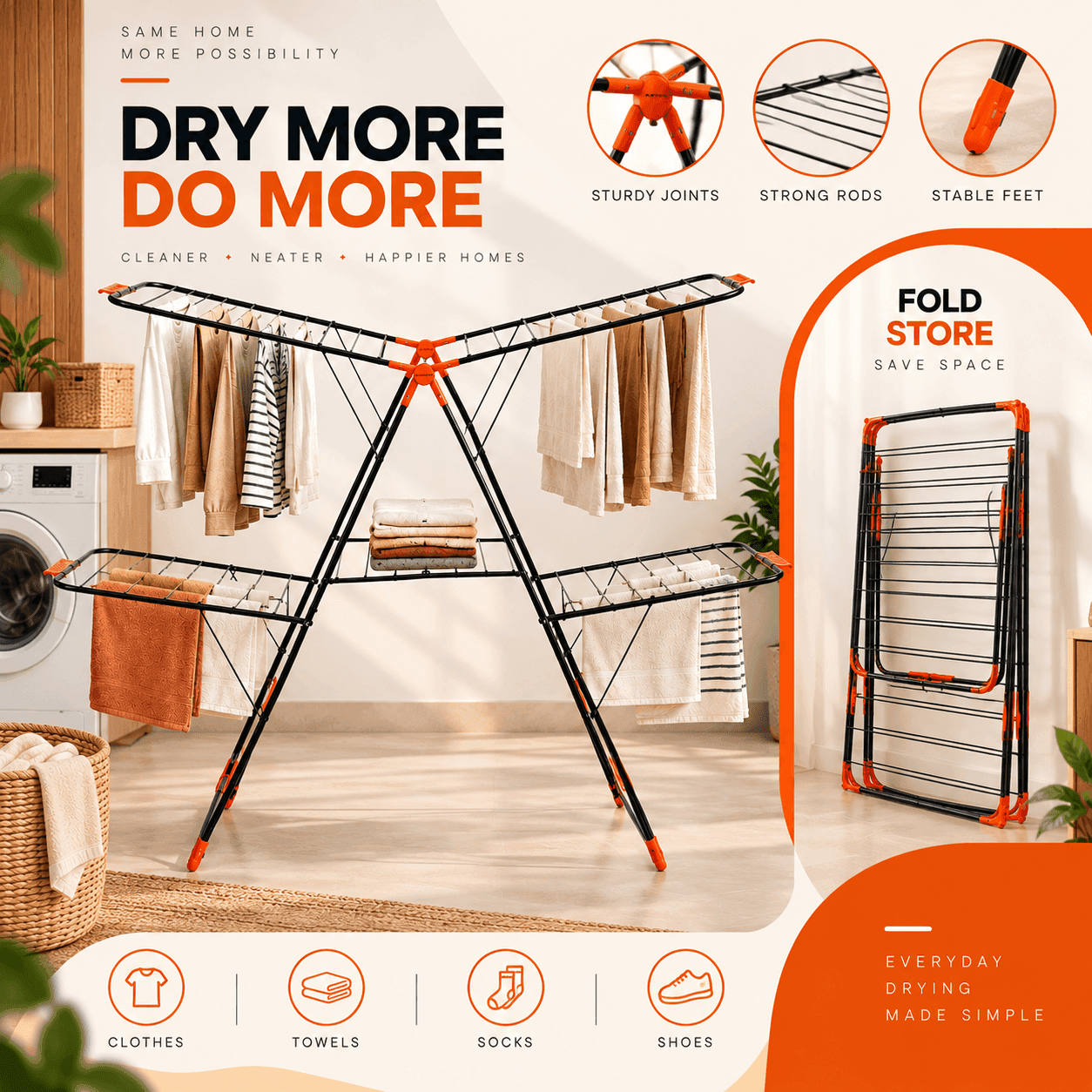 Bathla Mobidry Apollo 2 Level XL Foldable Clothes Drying Stand | LadderMart thumbnail 6
