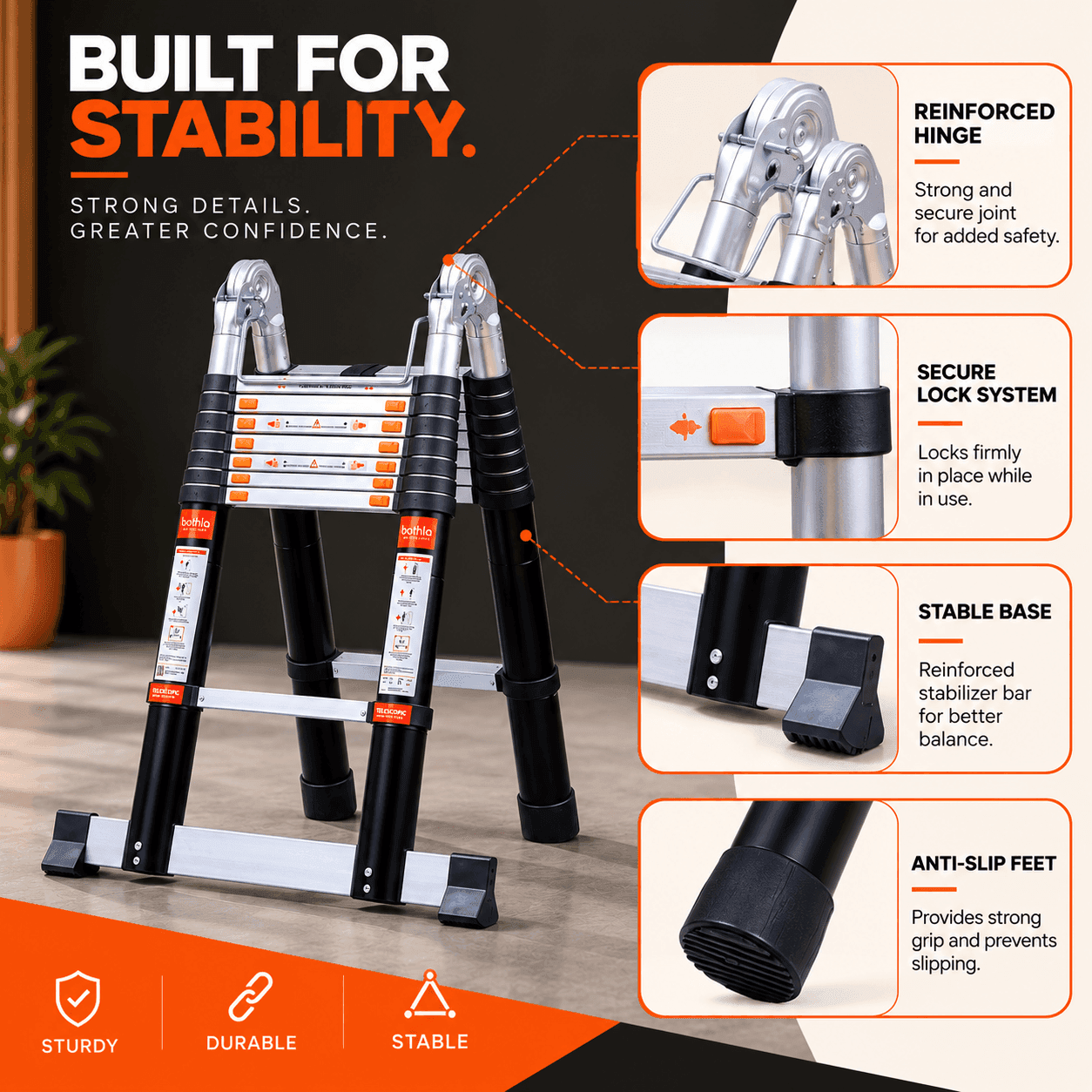 Bathla X-TEND 20.5 Ft Aluminium Telescopic Ladder | 150 KG thumbnail 3