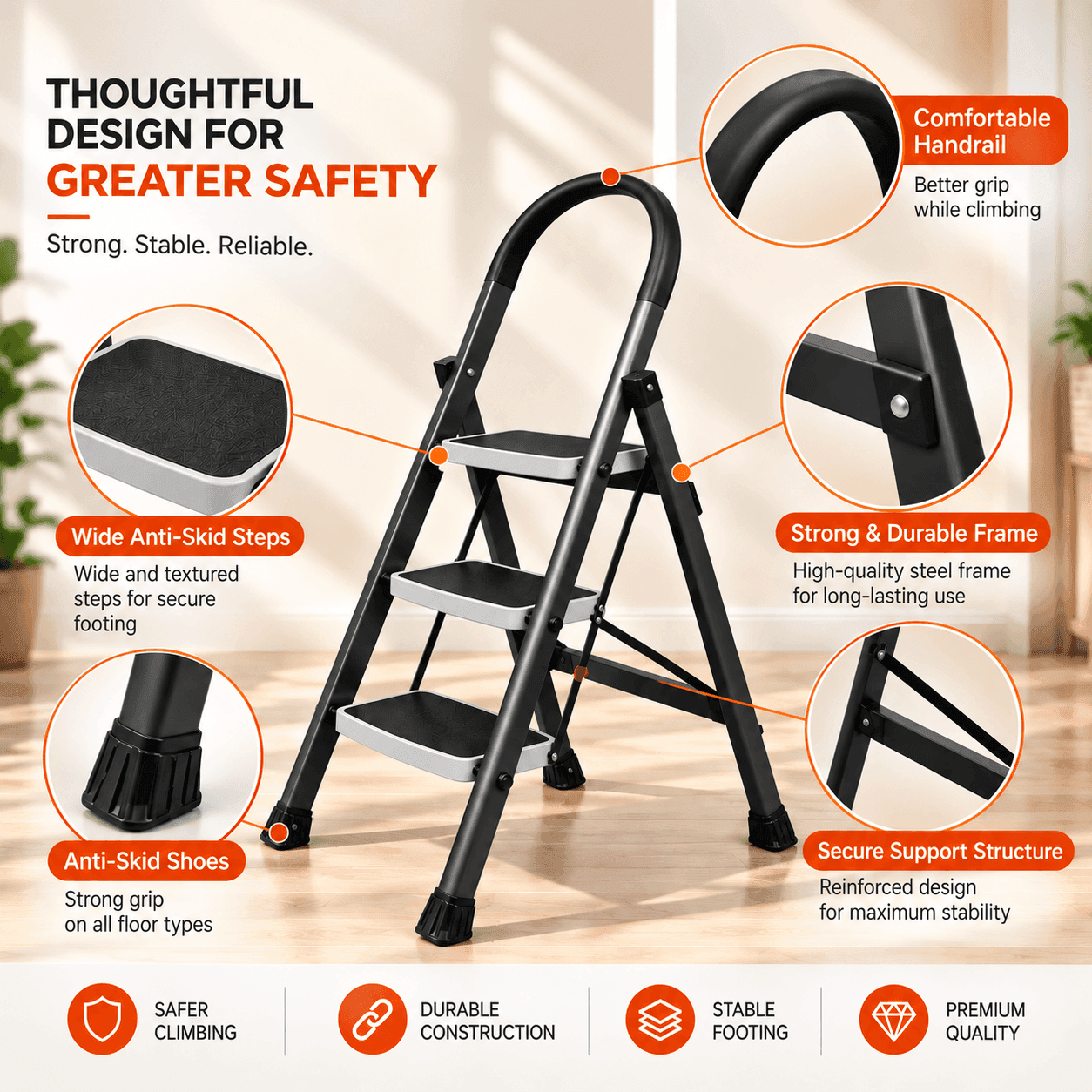 Hunter Heavy-Duty Foldable Steel Step Ladder thumbnail 3