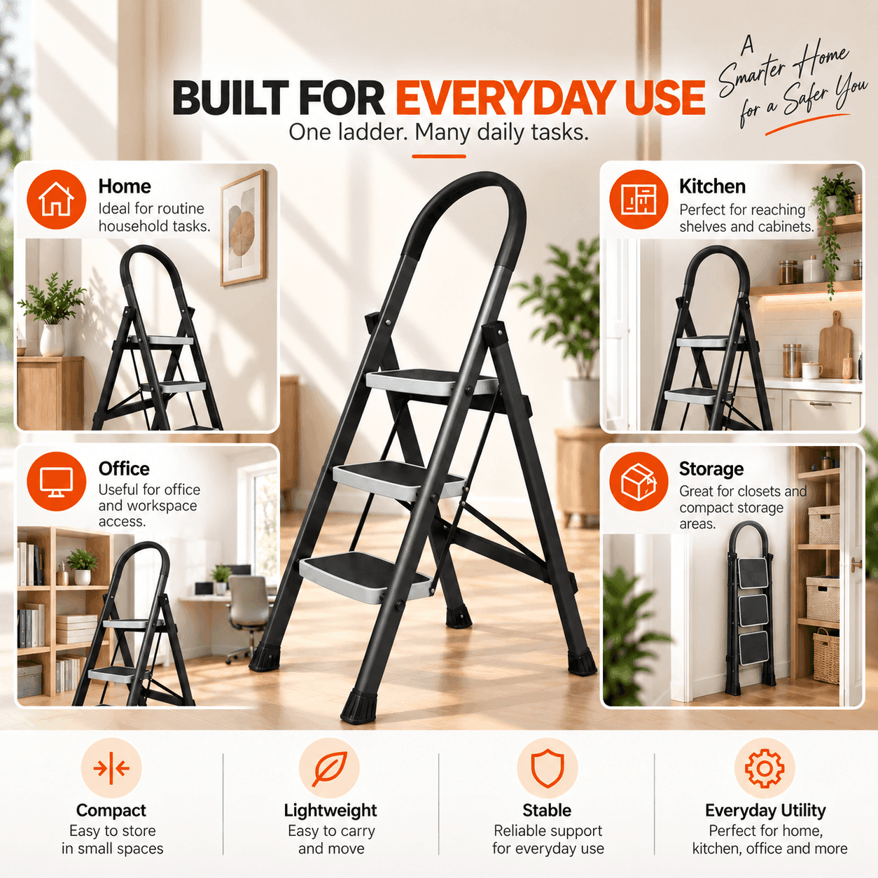 Hunter Heavy-Duty Foldable Steel Step Ladder thumbnail 5
