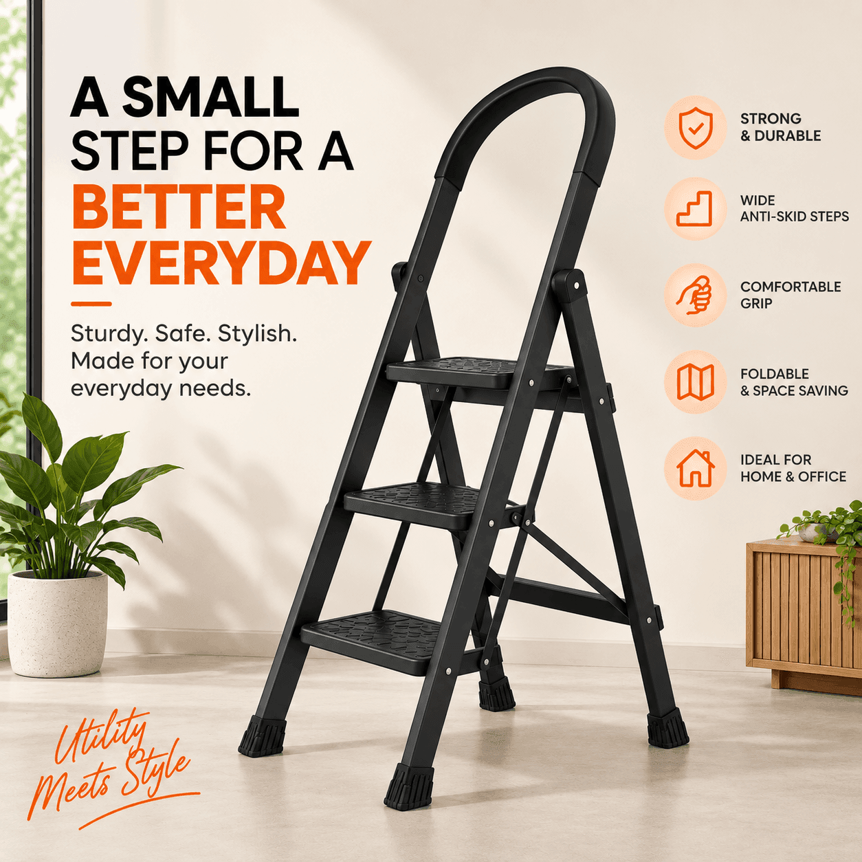 Apex Foldable Steel Ladder | 150kg Heavy-Duty Step Ladder