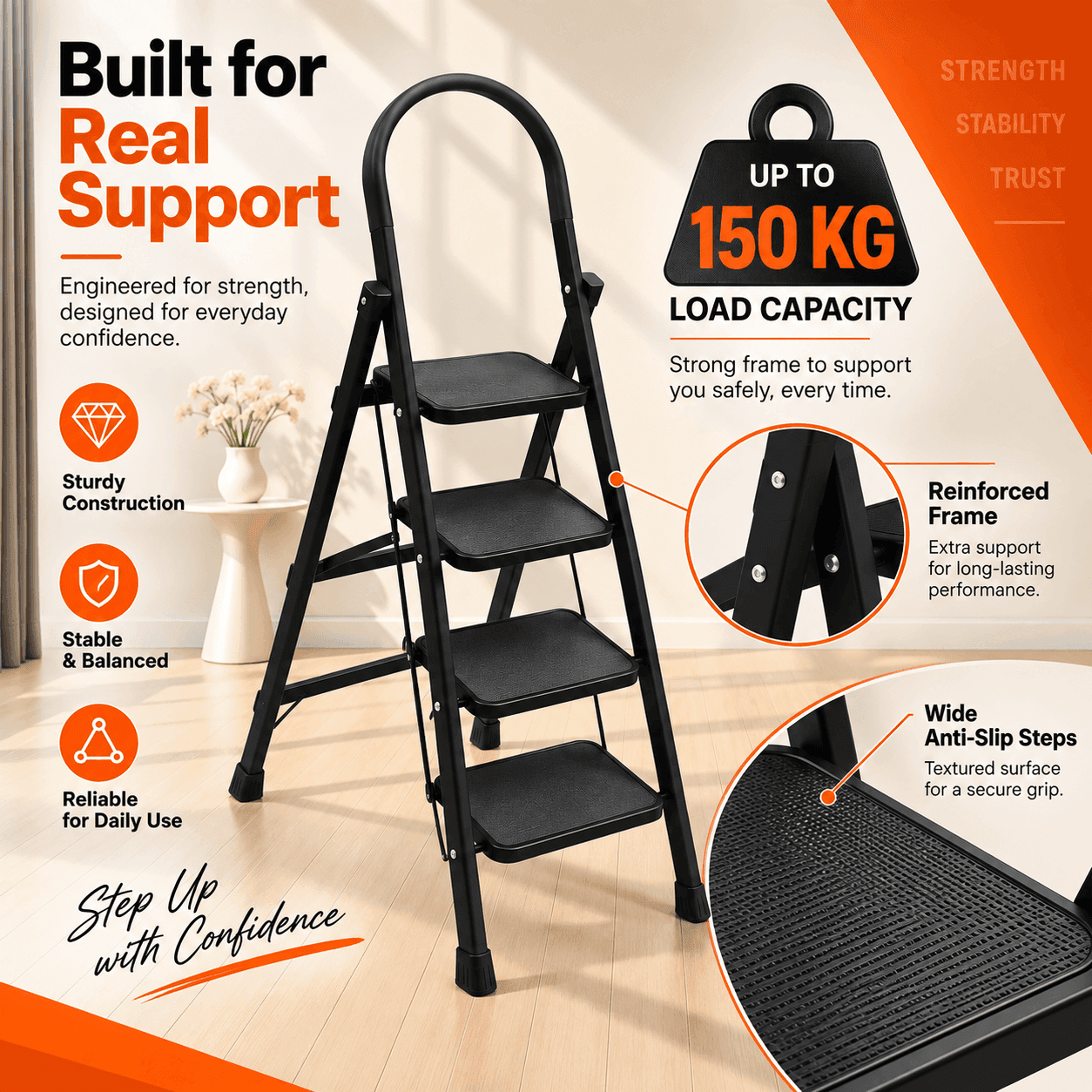 Hercules Pro Heavy Steel Step Ladder thumbnail 4