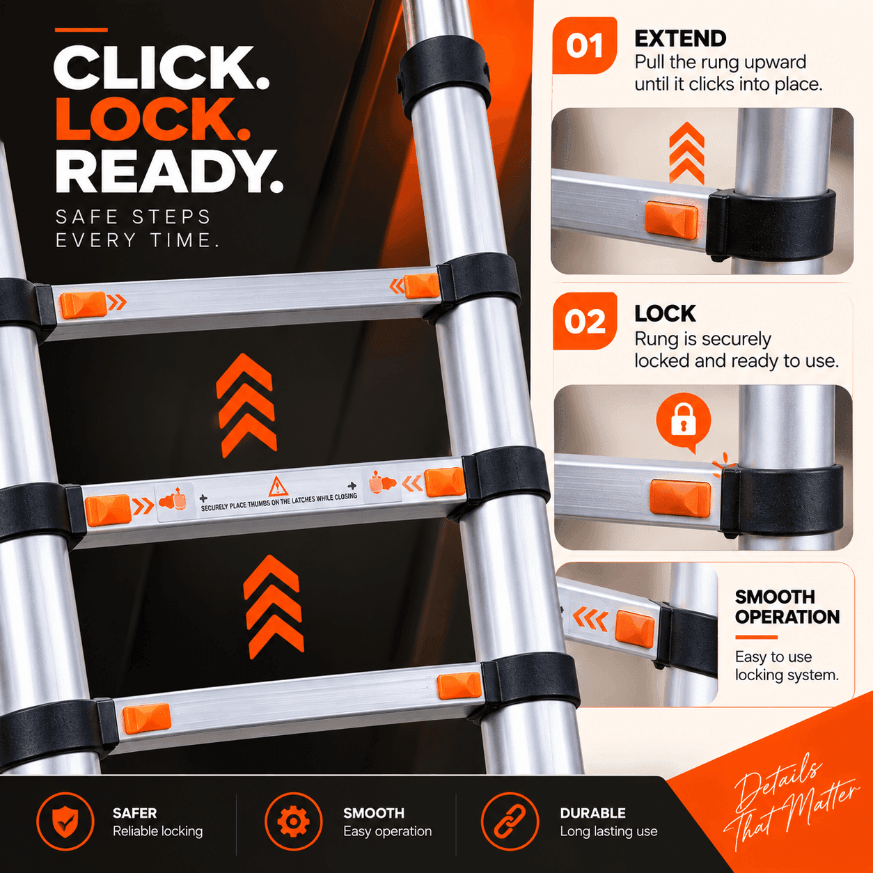 Bathla X-TEND 20.5 Ft Aluminium Telescopic Ladder | 150 KG thumbnail 2