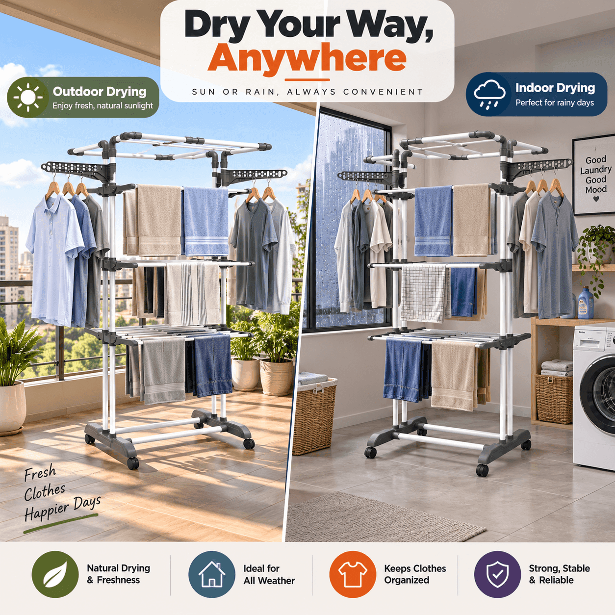 Allfold Clofera Plus 4 Layer Foldable Clothes Drying Rack thumbnail 9