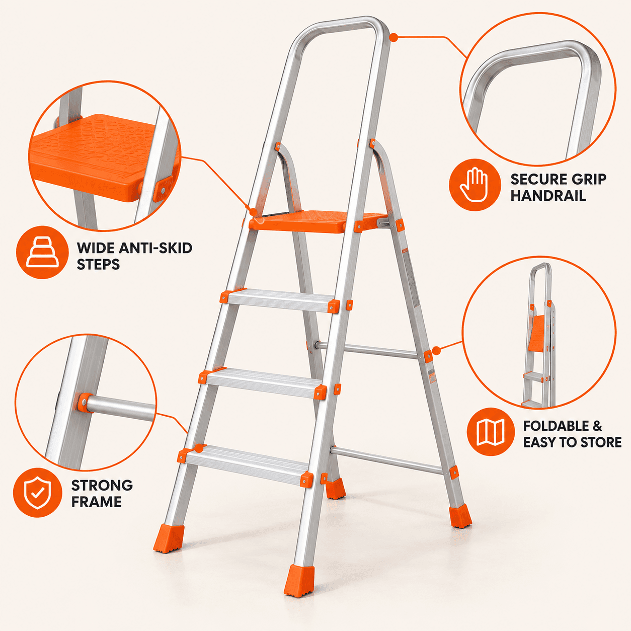 Allfold Allsafe 3-Step Premium Aluminum Home Ladder thumbnail 2
