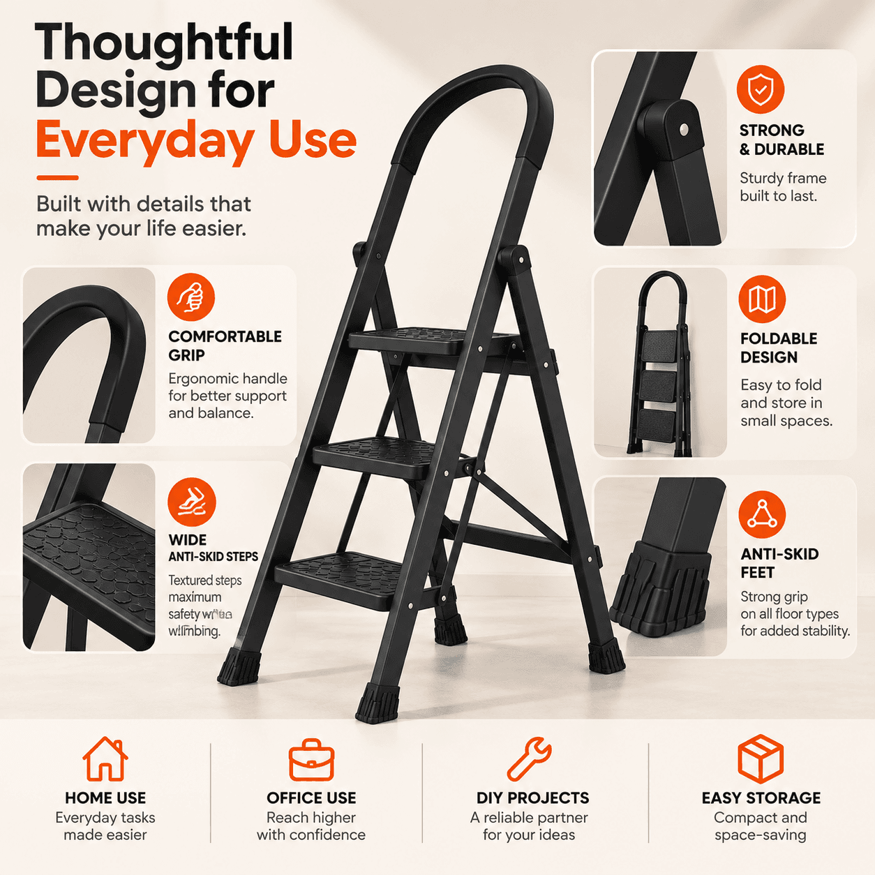 Apex Foldable Steel Ladder | 150kg Heavy-Duty Step Ladder thumbnail 6