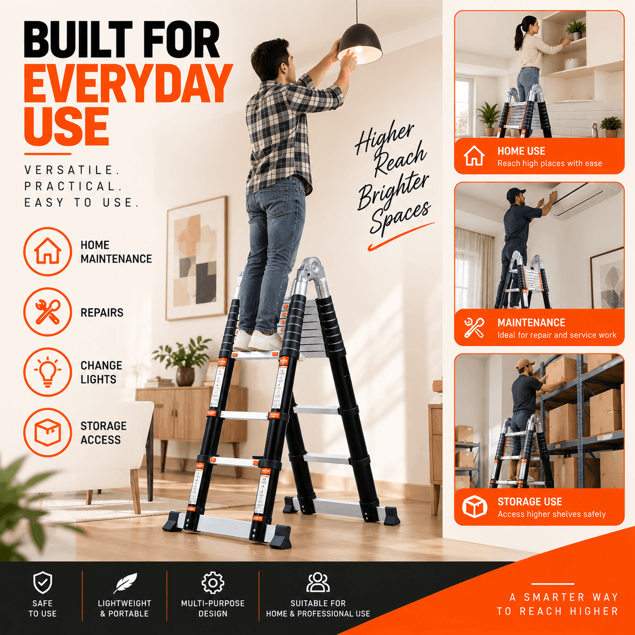 Bathla 18 Ft Aluminium Telescopic Ladder – 14 Step | LadderMart